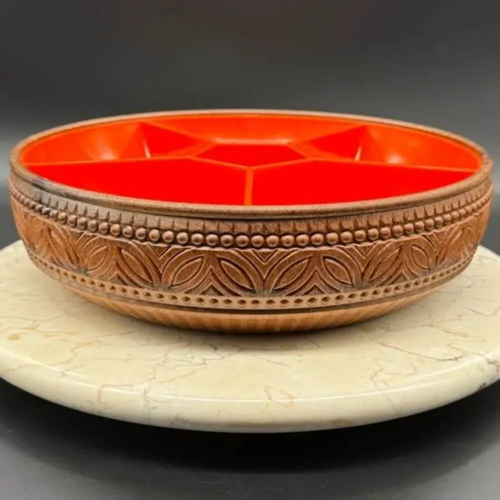 Vintage EMSA West Germany Orange Divided Serving Tray Relish Dish MCM